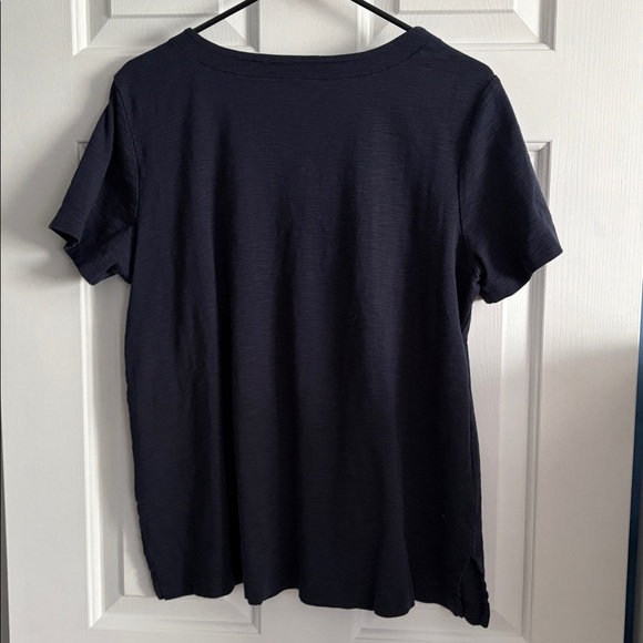 J. Jill Pima Slub-Knit V-Neck Cotton Navy Blue Tee Size L - Picture 4 of 4